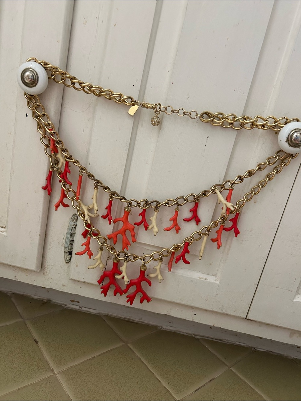 Lilly Pulitzer Gold Chain Necklace with Red, Orange & Cream Coral Charms